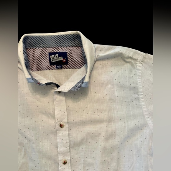 Billy London UK Short Sleeve Button Down Shirt Mens Size large White with Dots - Picture 1 of 4